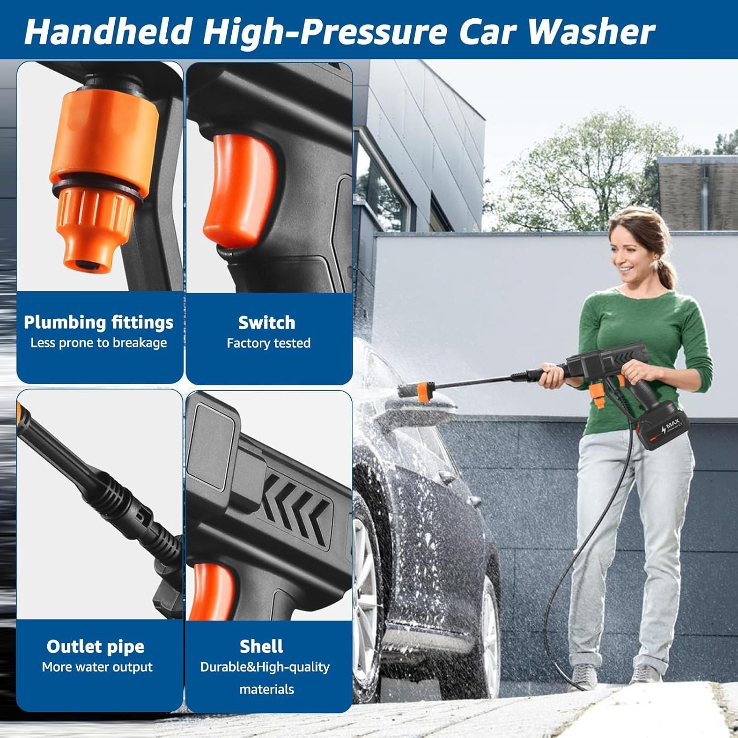 Cordless Portable Car Wash Pressure Washer Gun – High Power Cleaning Machine for Cars, Bikes & Home